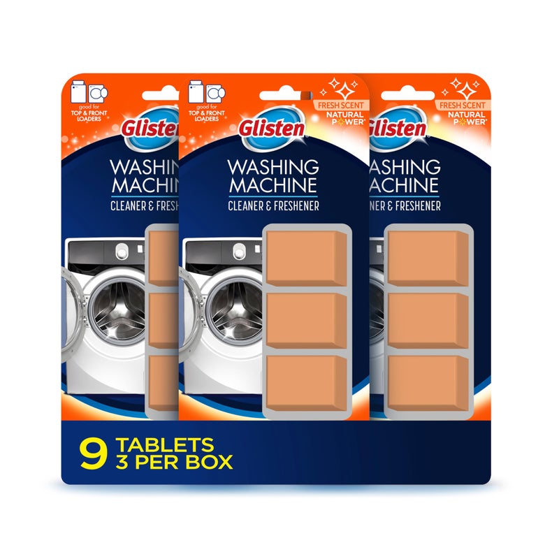 Glisten Washing Machine Cleaner and Freshener Deodorizer for All Top Load and Front Load Washers and HE Machines, Made in the USA, Fresh Scent, 9 Tablets - Image 1